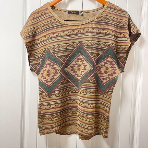 Dex Aztec Print Brown Knit Tunic Blouse - S - Picture 3 of 11